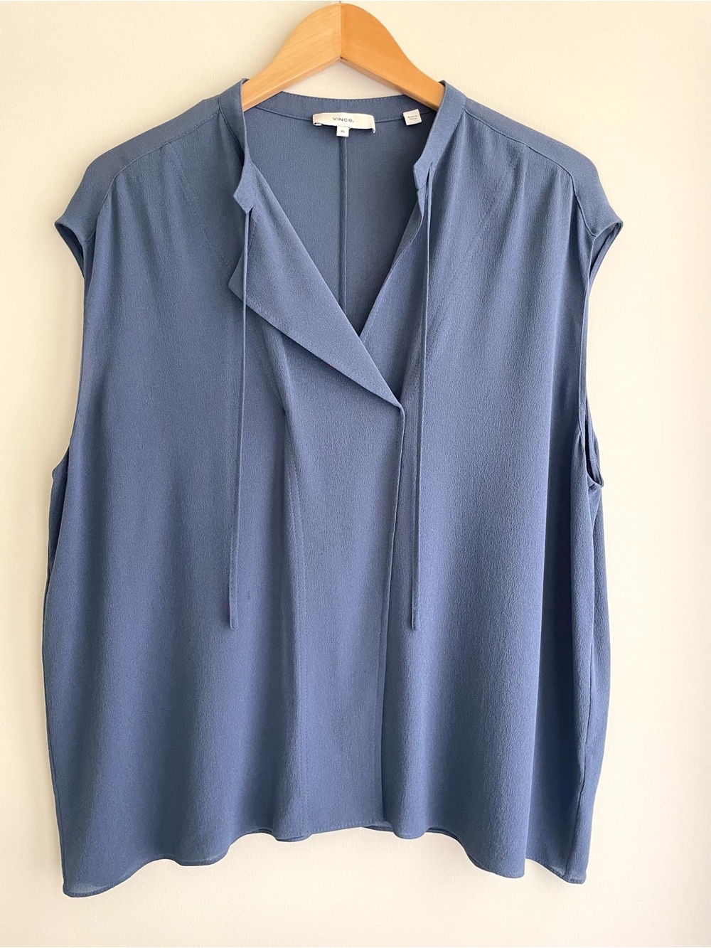 Vince Sleeveless 100% Silk Tie-Neck Lightweight Flowy Blouse - Dusty Blue